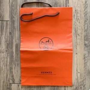 Hermes Orange Paper Shopping Bag with Brown Rope Handles
